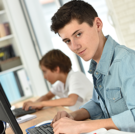 Student uses desktop computer
